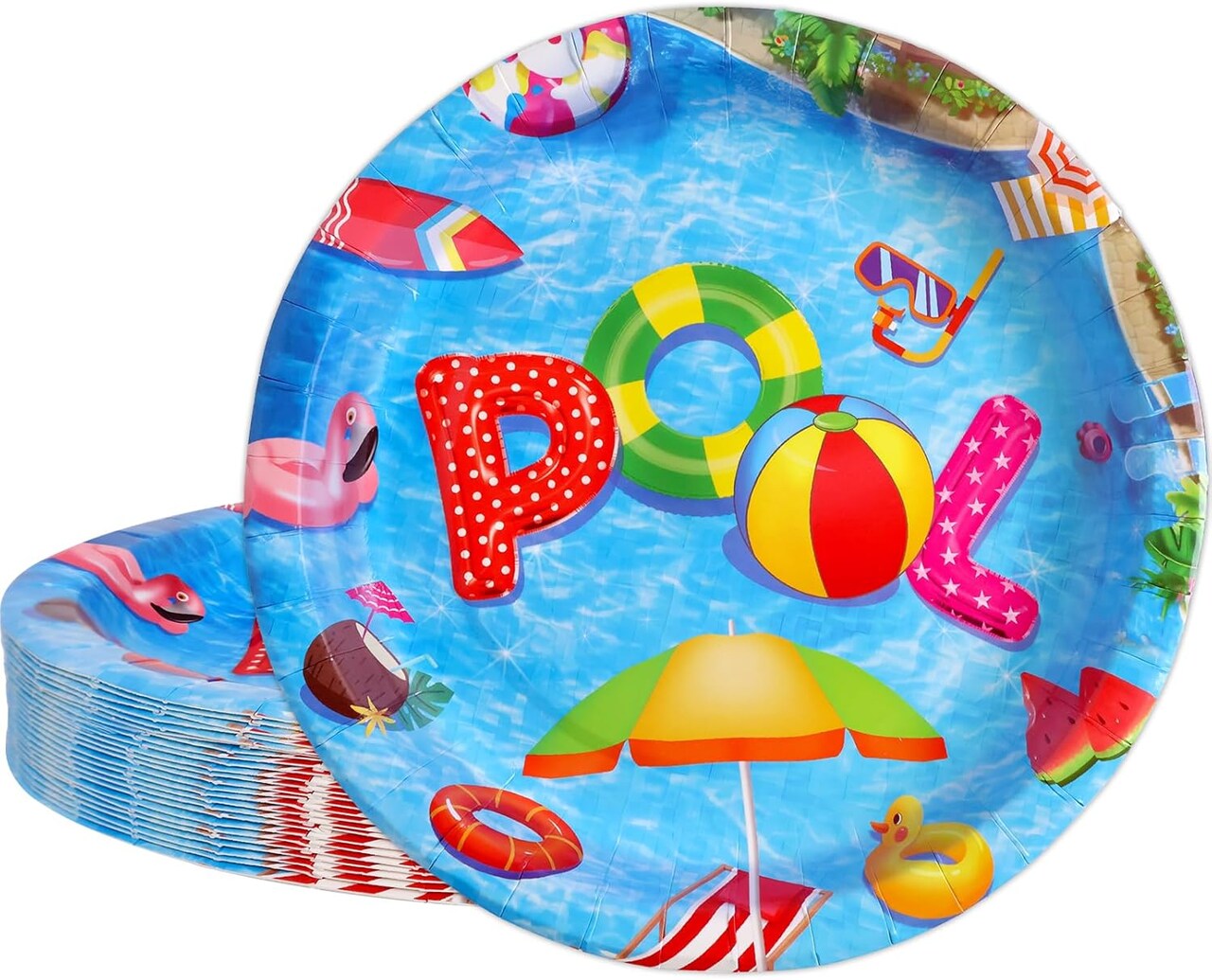 Pool Party Plates Summer Beach Paper Plate for Tropical Theme Decoration